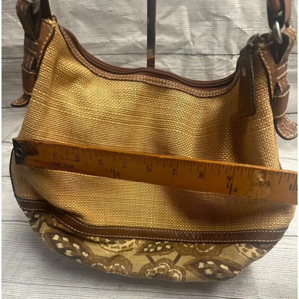 Fossil Paisley Bottom Shoulder Bag Leather & Wood Trim Hobo Purse - Picture 15 of 15